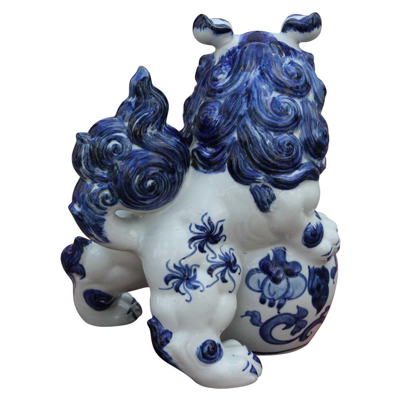 Pair of Porcelain Japanese Blue Foo Dogs - White Abstract Sculpture by Unknown