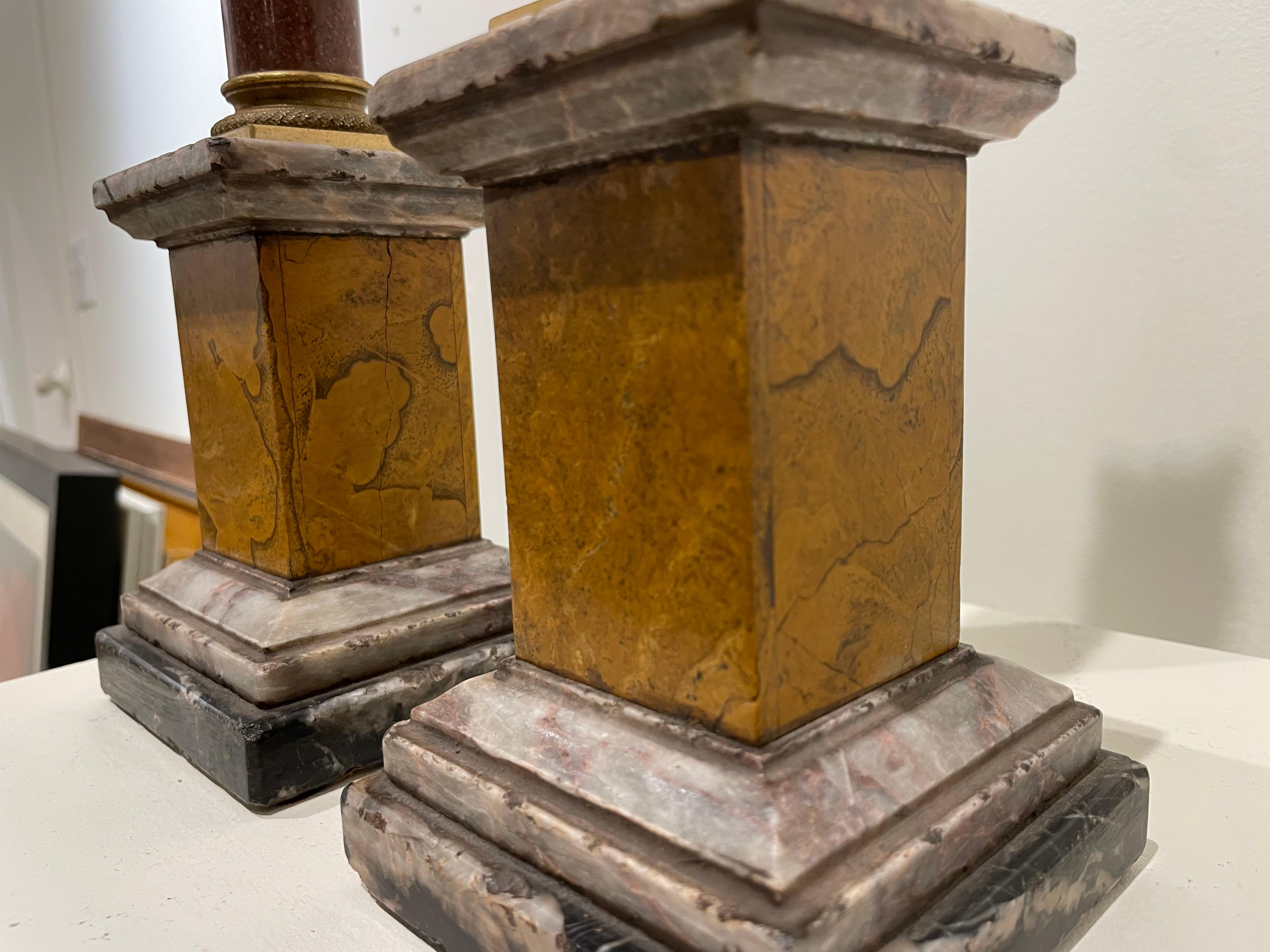 Pair of Porphyry Marble Columns with Gilt Bronze Capitals, 19th Century For Sale 6