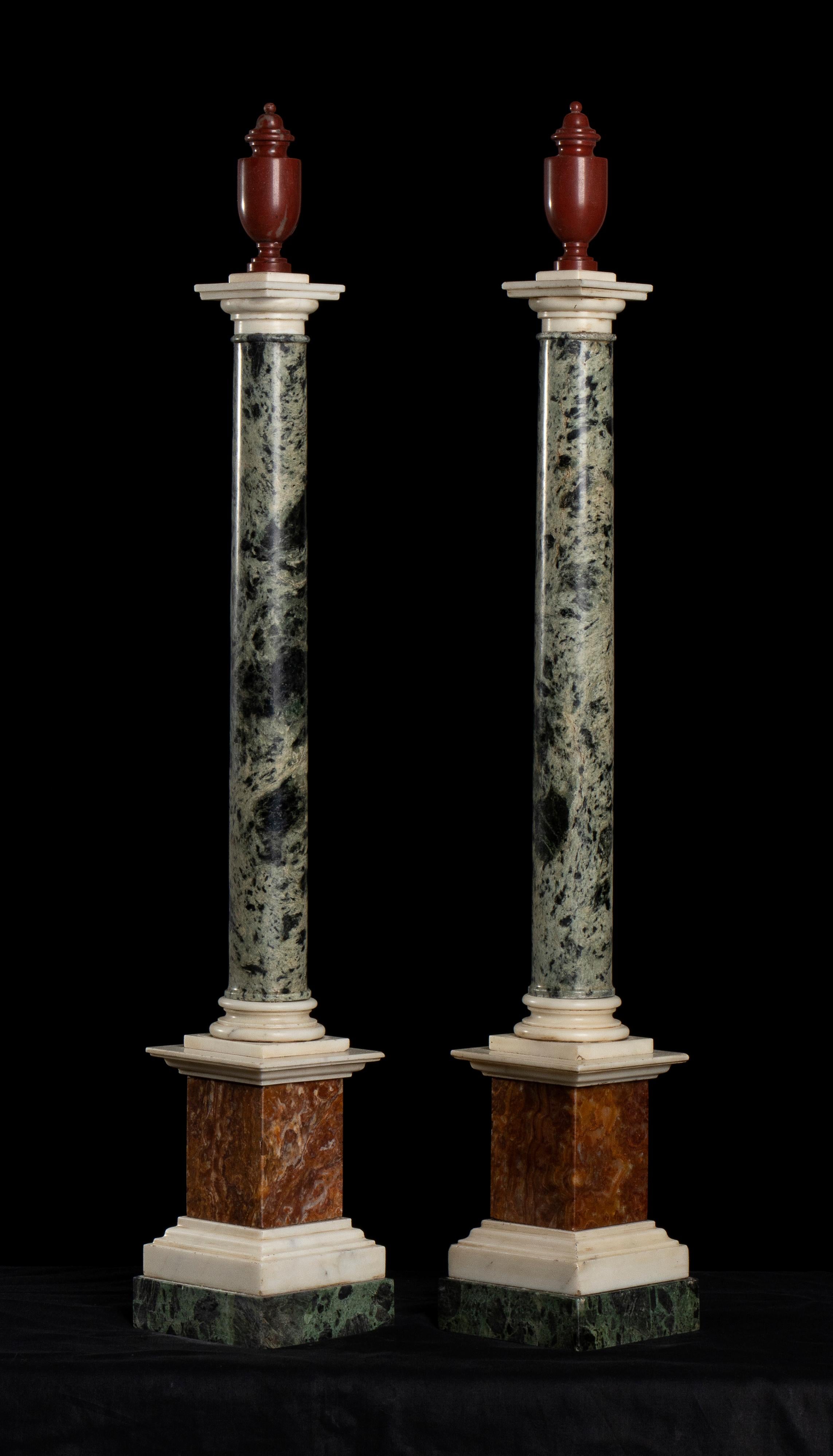 Pair of Roman Marble Red, Green, Onyx and White Models of Pedestals Grand Tour - Sculpture by Unknown