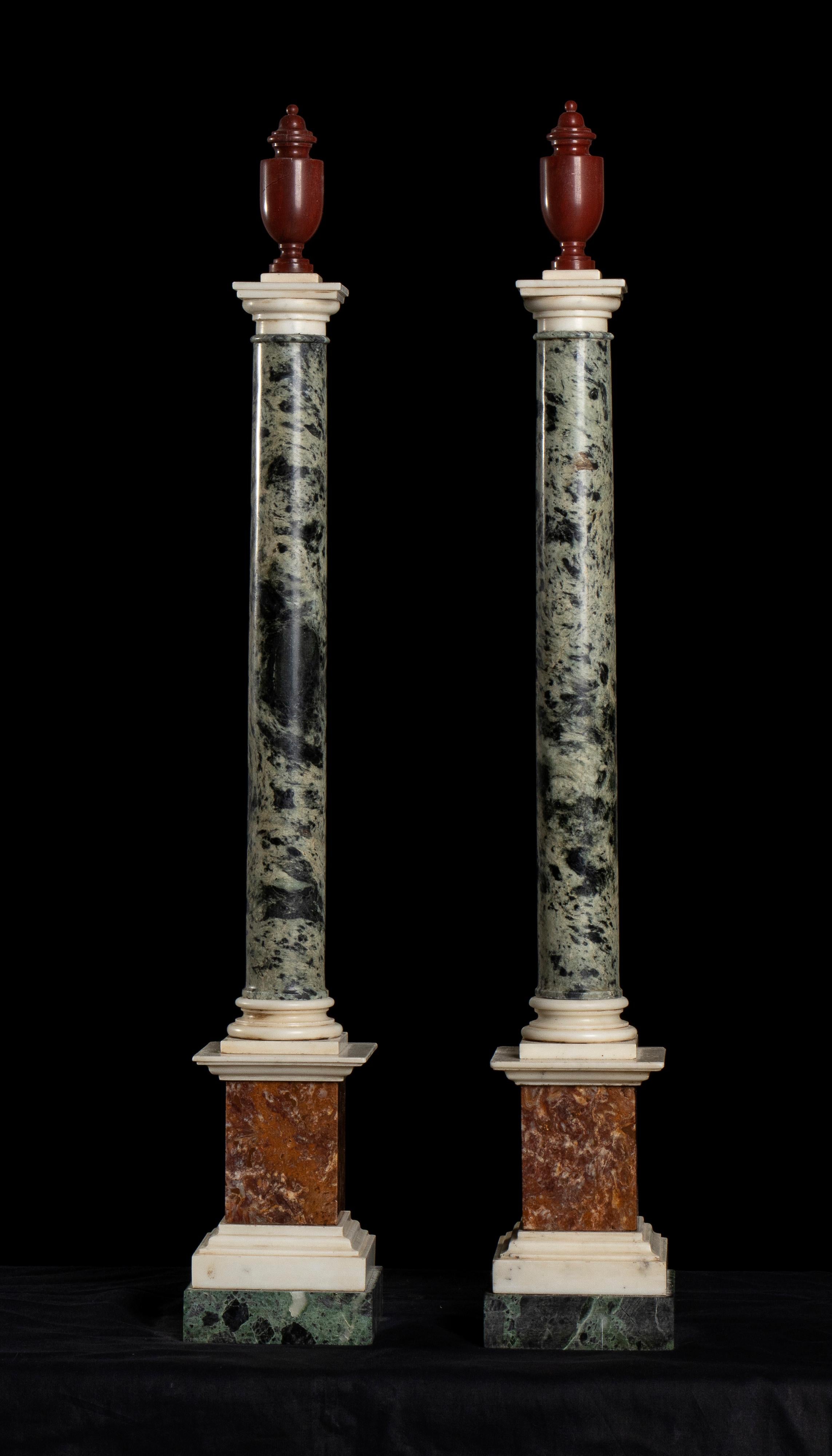 Pair of Roman Marble Red, Green, Onyx and White Models of Pedestals Grand Tour - Black Figurative Sculpture by Unknown