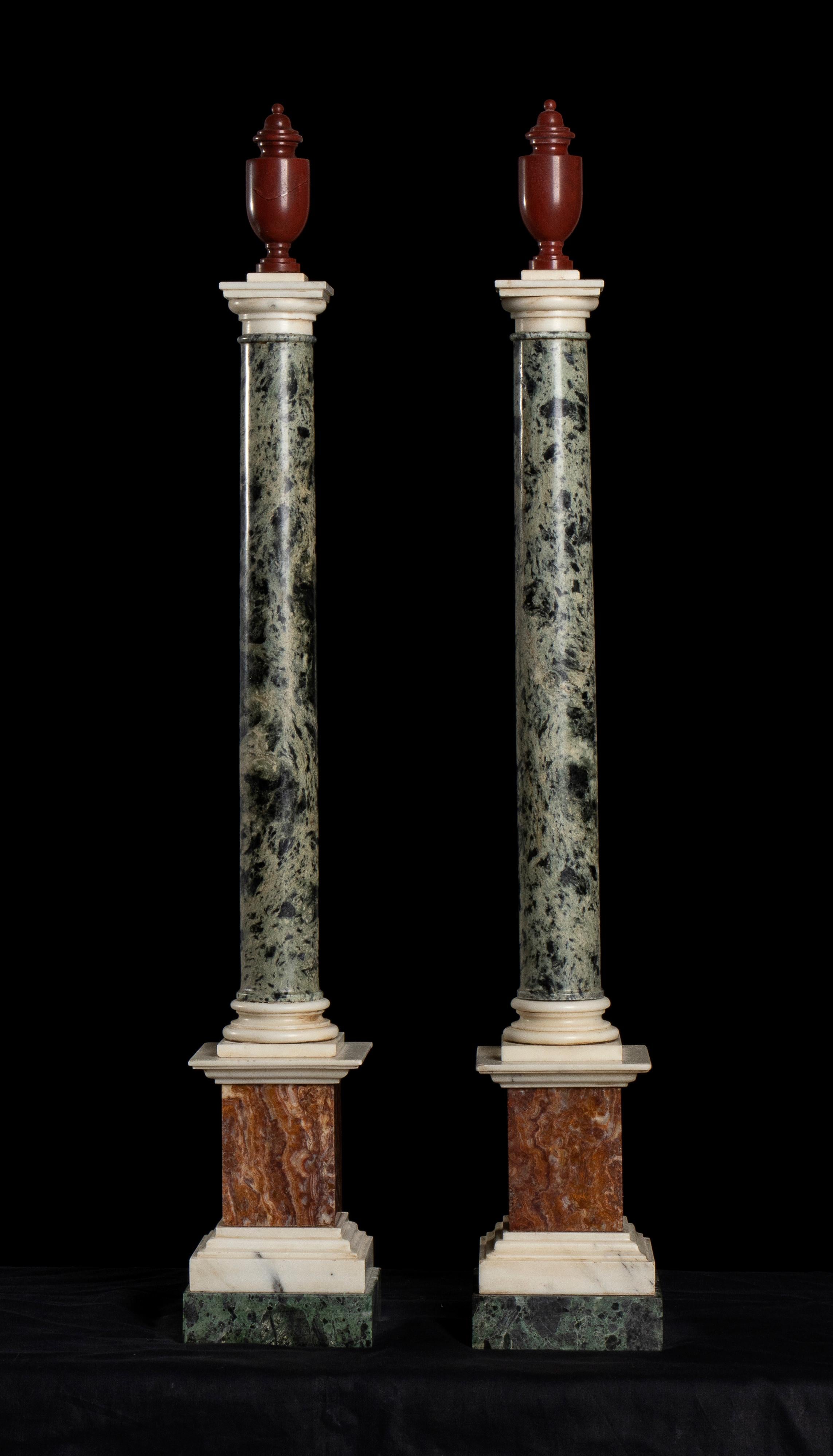 Pair of Roman Marble Red, Green, Onyx and White Models of Pedestals Grand Tour 1