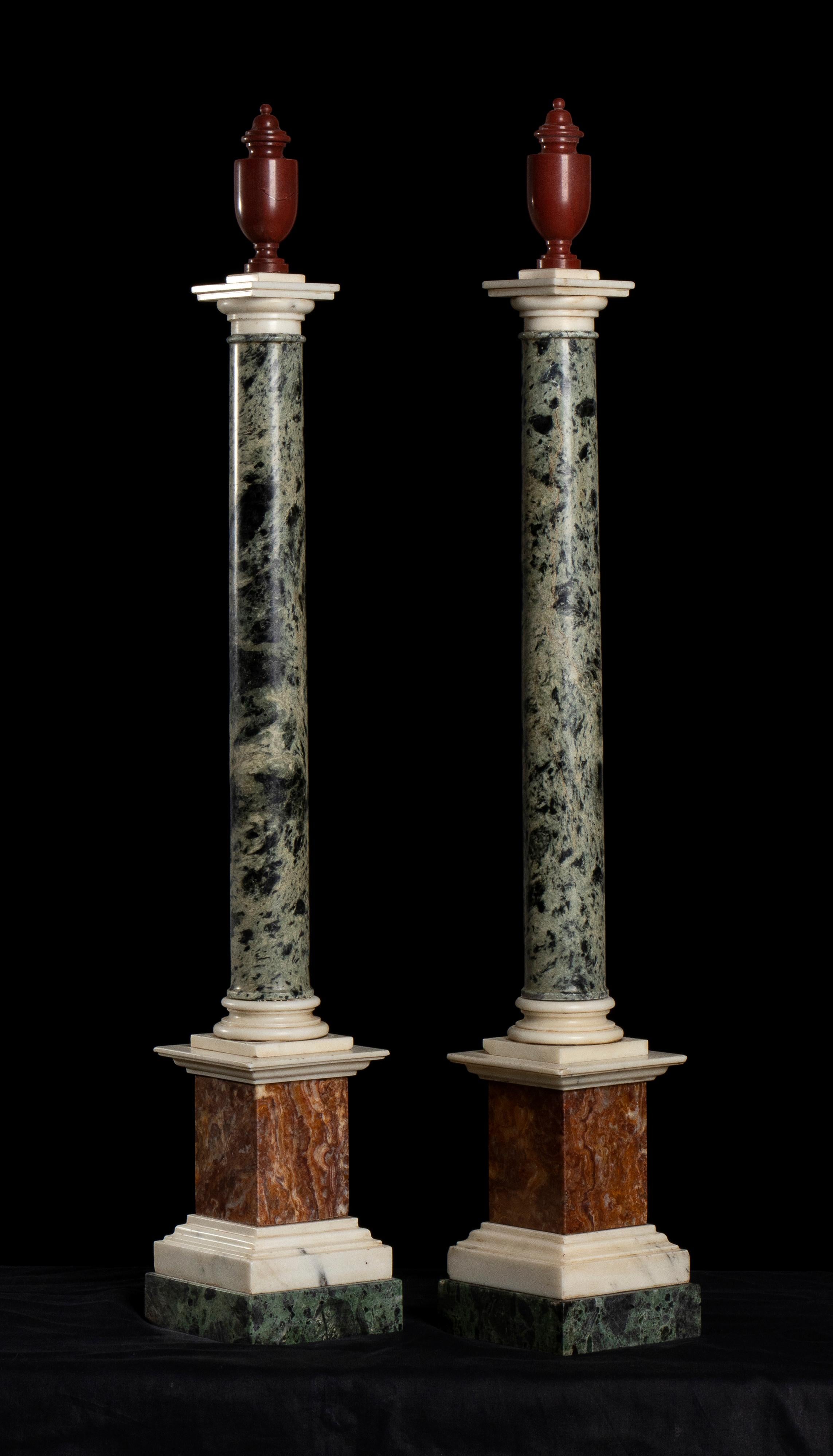 Pair of Roman Marble Red, Green, Onyx and White Models of Pedestals Grand Tour 2