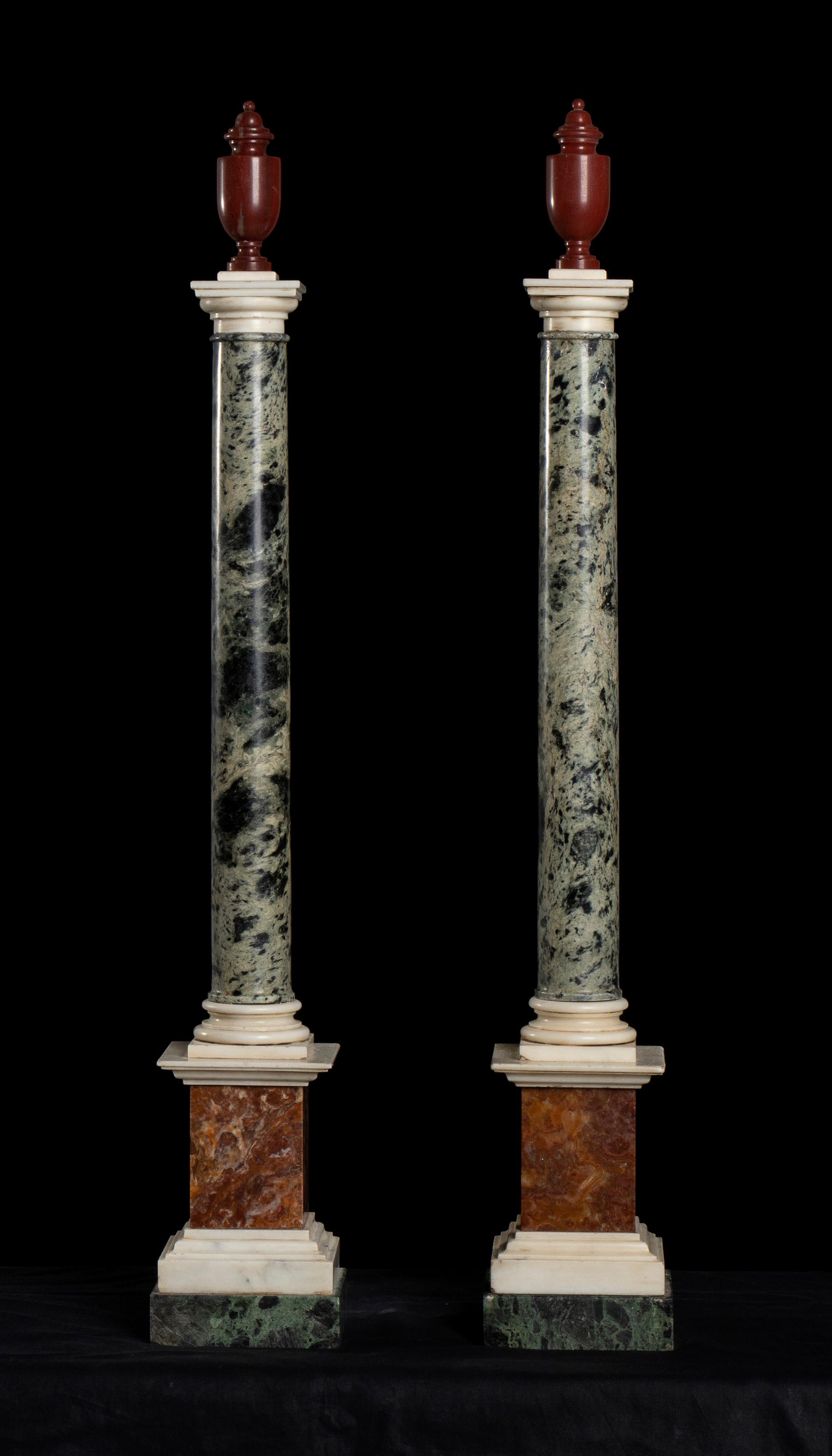 Unknown Figurative Sculpture - Pair of Roman Marble Red, Green, Onyx and White Models of Pedestals Grand Tour