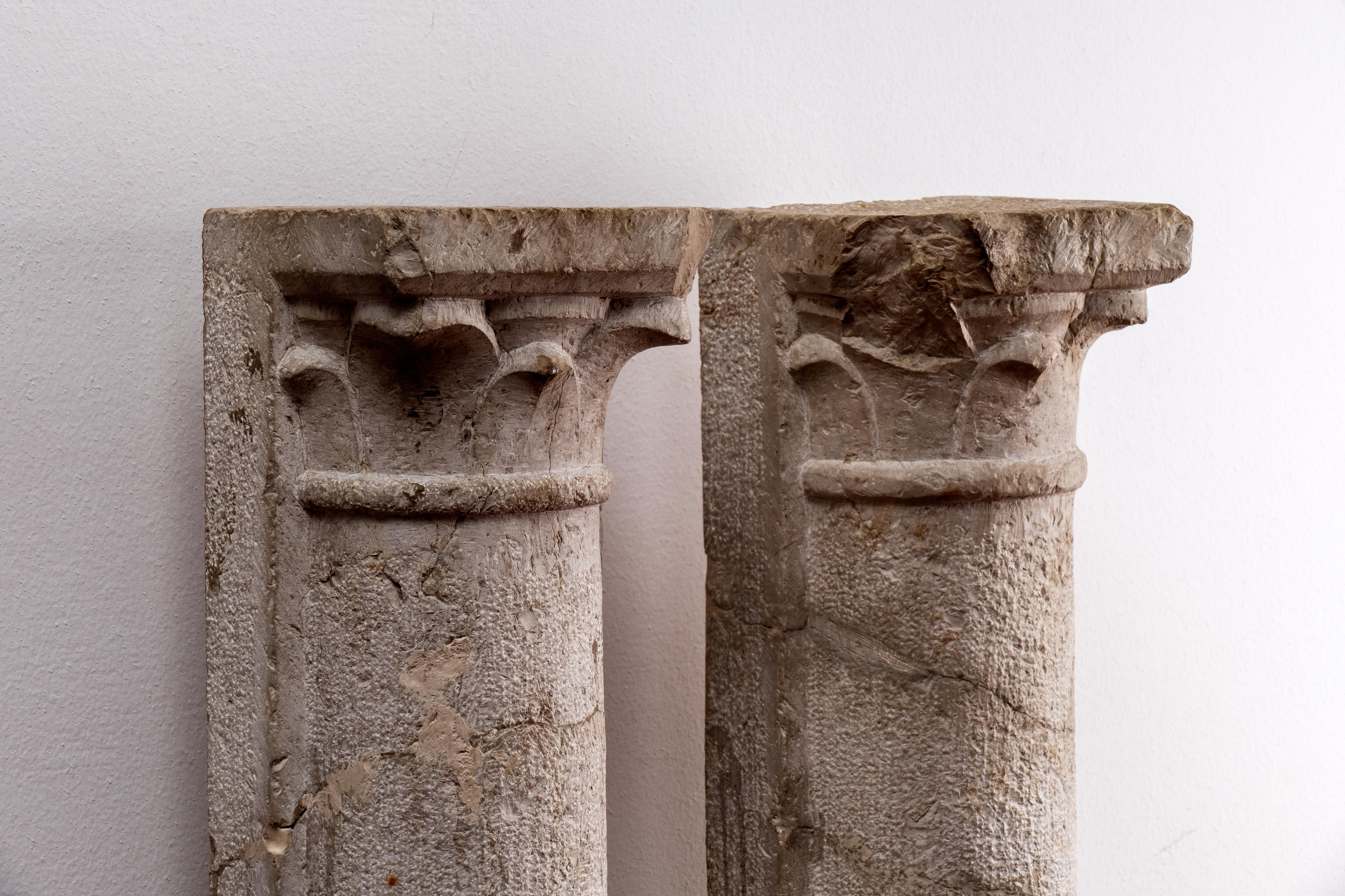 PAIR OF ROMANESQUE MARBLE COLUMNS, Italy, 13th/14th Century - Gray Figurative Sculpture by Unknown