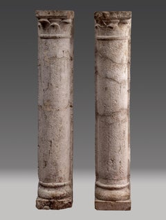 PAIR OF ROMANESQUE MARBLE COLUMNS, Italy, 13th/14th Century