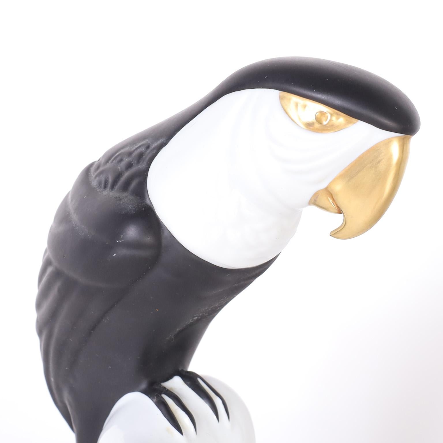 Pair of Royal Dux Porcelain Parrots - Folk Art Sculpture by Unknown