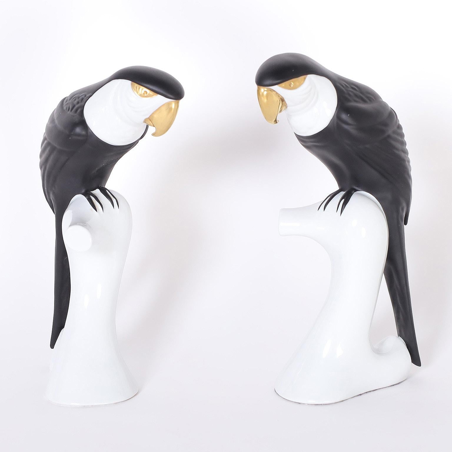 Unknown Figurative Sculpture - Pair of Royal Dux Porcelain Parrots