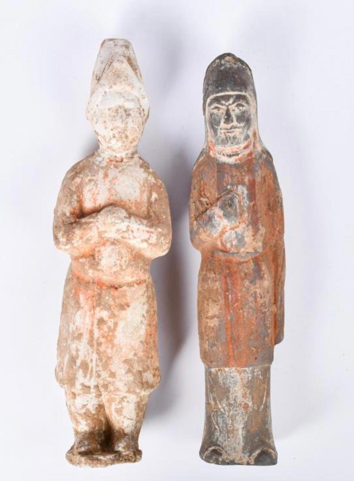 Pair of Tang Dynasty Figures - Brown Figurative Sculpture by Unknown