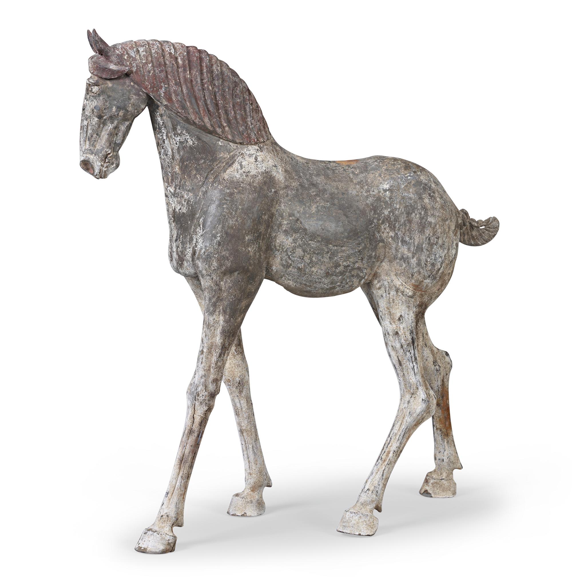 Pair Of Tang Dynasty Horses - Gray Figurative Sculpture by Unknown