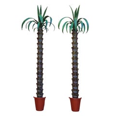 Retro Pair of Tole Palm Tree Wall Mounted Sculptures