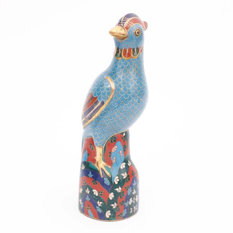 Pair of Vintage Chinese Cloisonné Birds - Folk Art Sculpture by Unknown