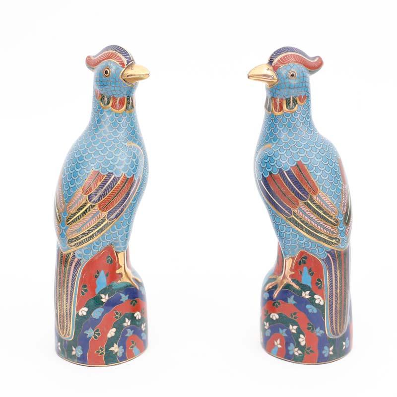Coppia di uccelli cloisonné cinesi d'epoca