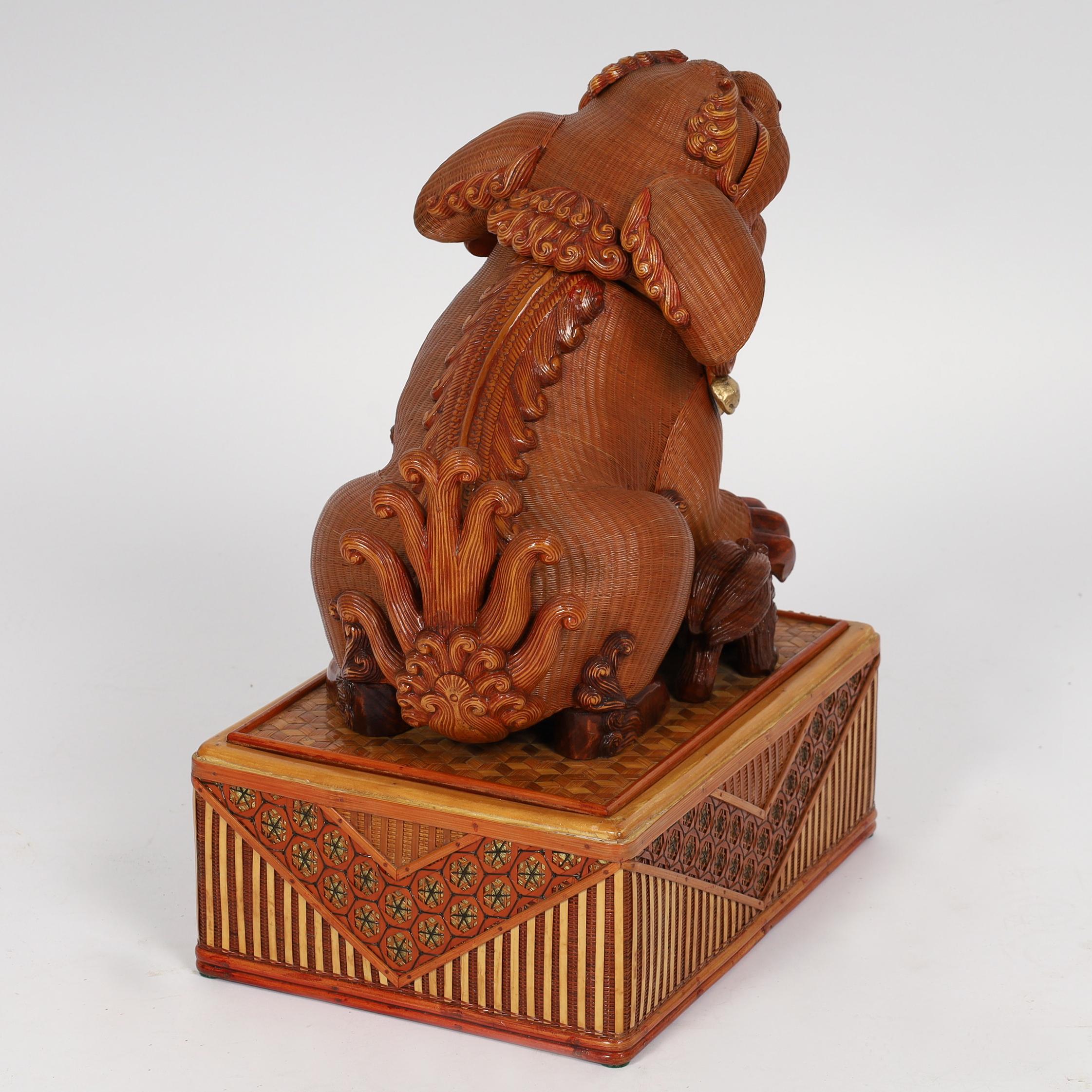 Pair of Vintage Chinese Wicker Foo Dogs From the Shanghai Collection For Sale 6