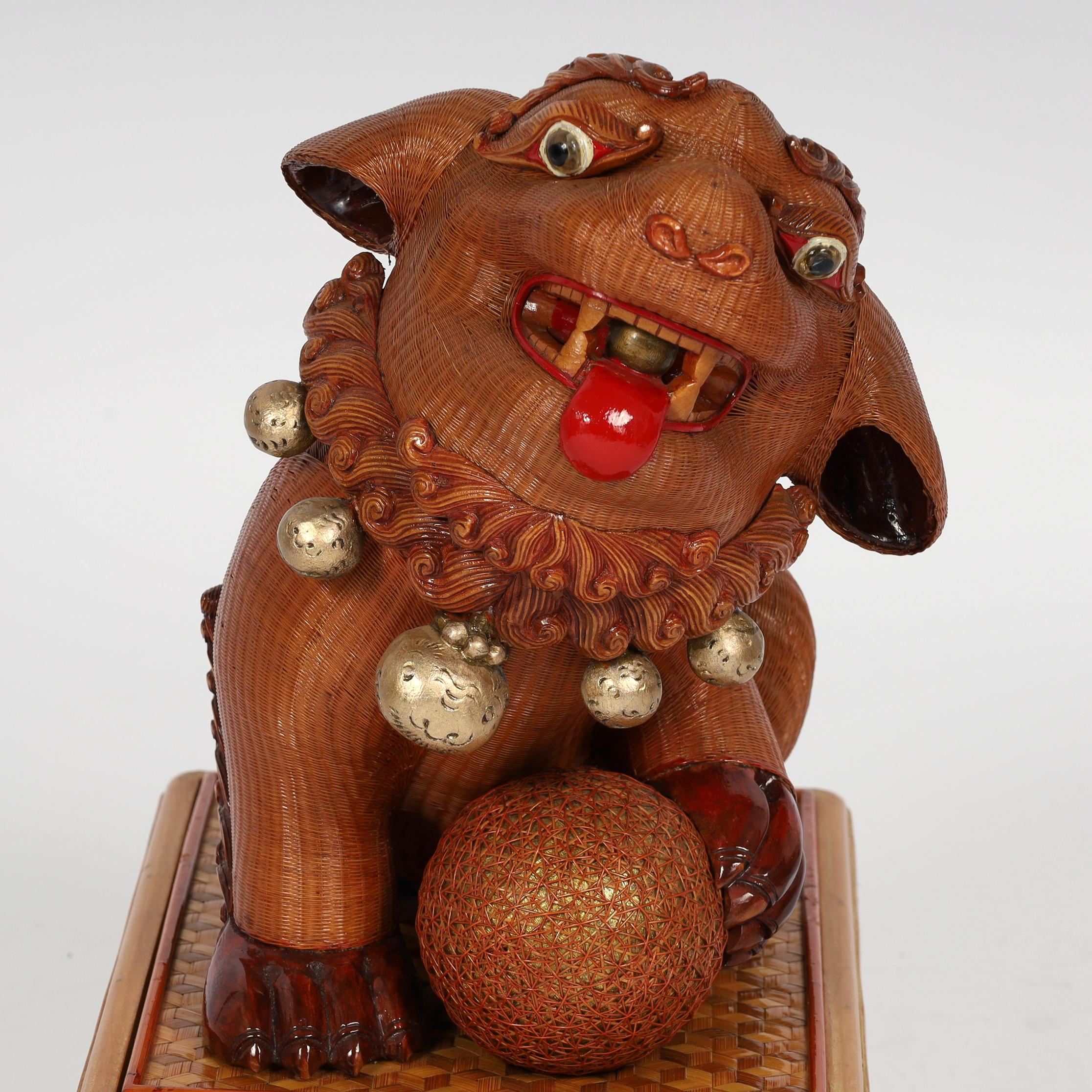 Pair of Vintage Chinese Wicker Foo Dogs From the Shanghai Collection For Sale 1