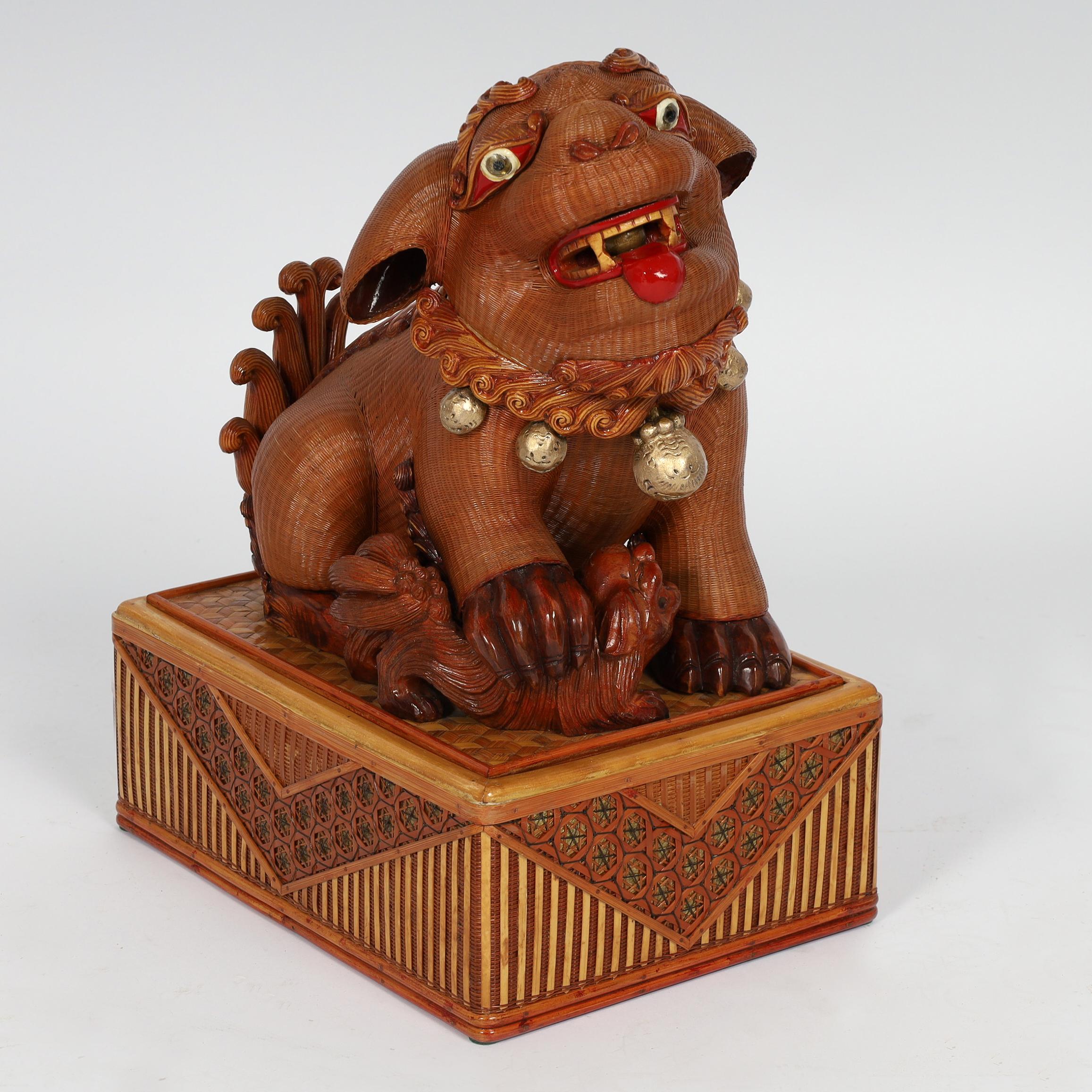 Pair of Vintage Chinese Wicker Foo Dogs From the Shanghai Collection For Sale 4