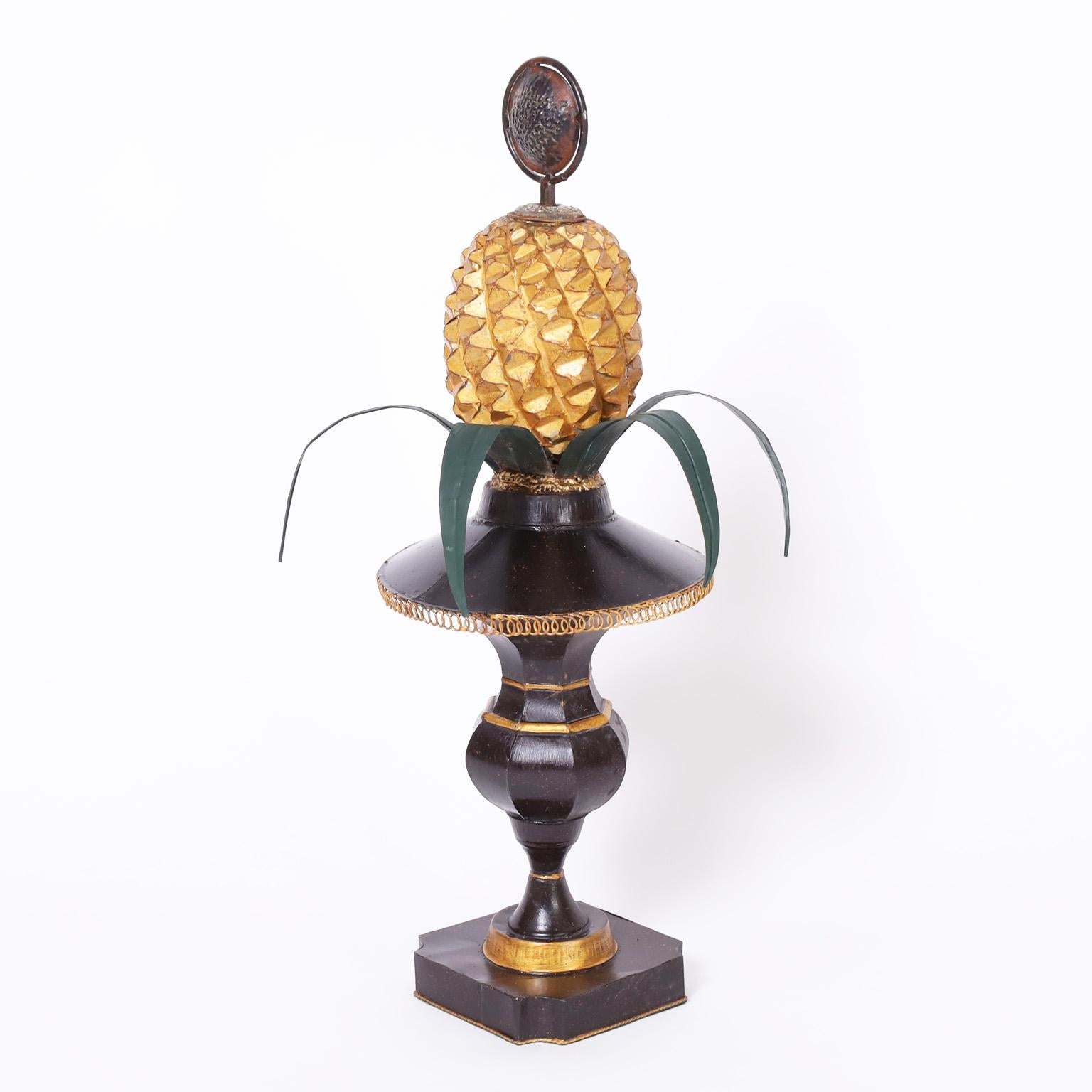 Pair of Vintage Italian Tole Pineapples - Folk Art Sculpture by Unknown