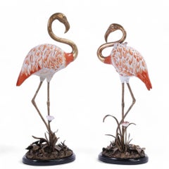 Pair of Retro Porcelain and Bronze Flamingos or Birds