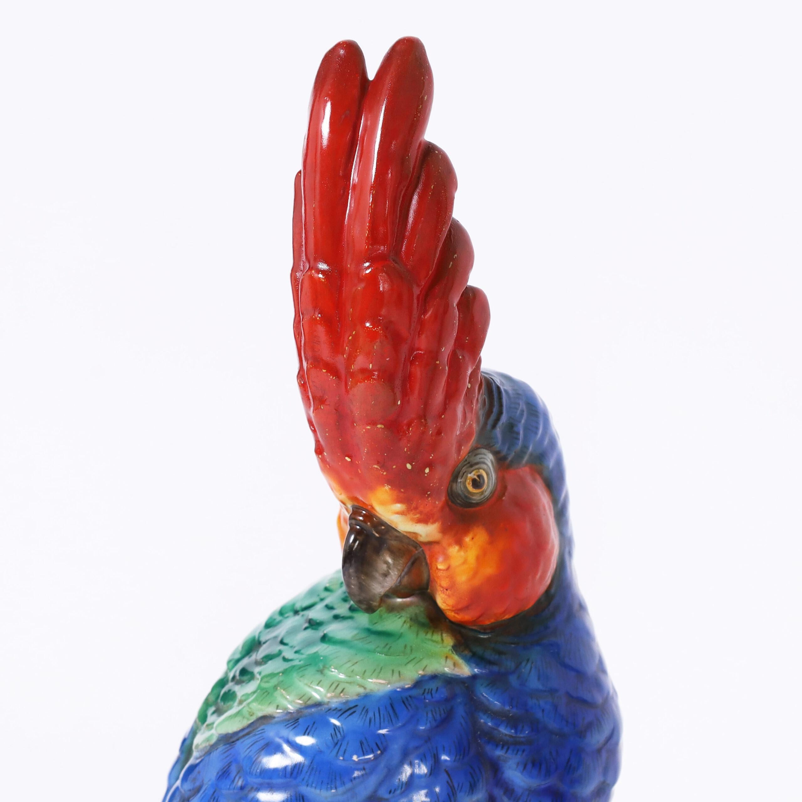 Pair of Vintage Porcelain Parrots by Ugo Zaccagnini - Gray Figurative Sculpture by Unknown
