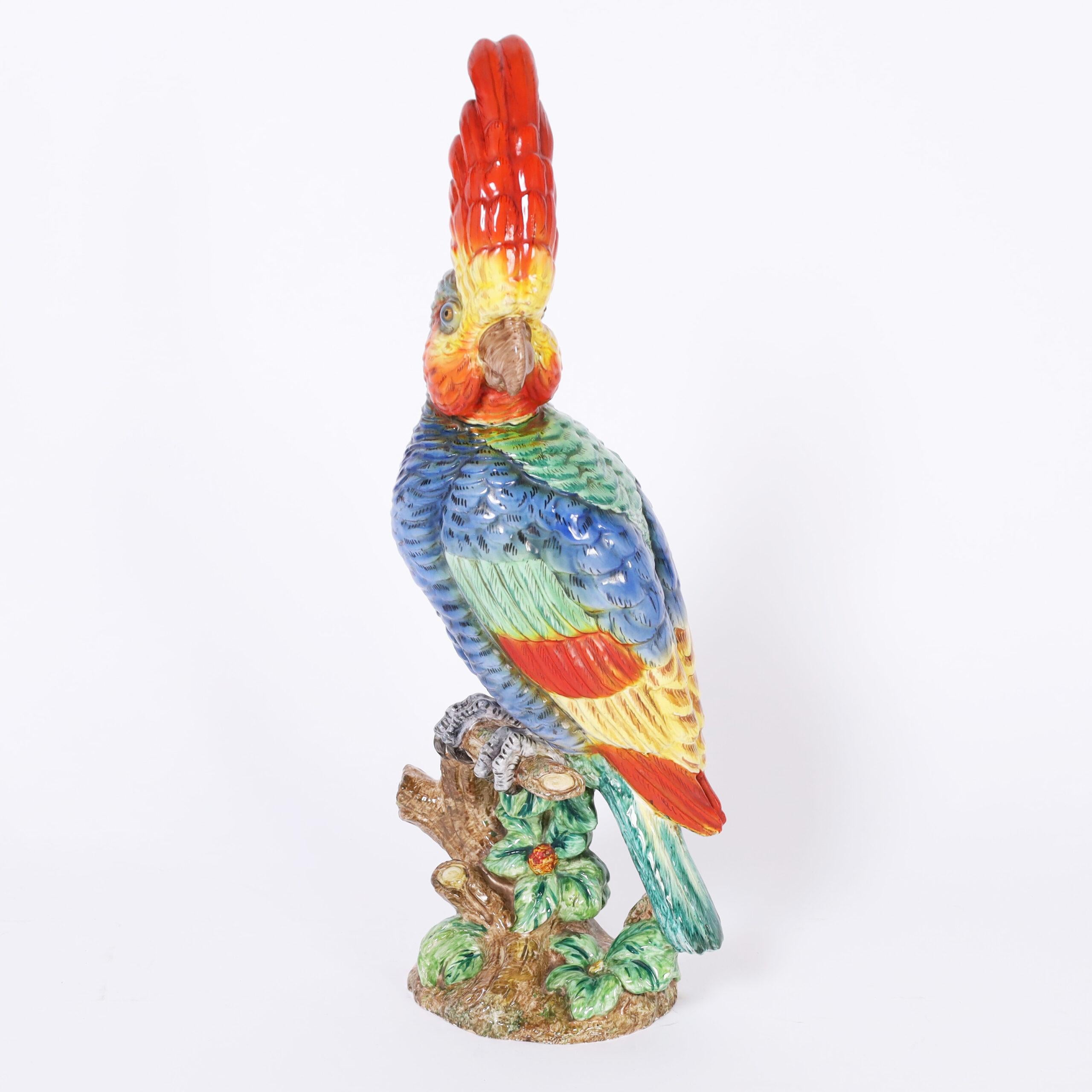 Pair of Vintage Porcelain Parrots by Ugo Zaccagnini For Sale 1