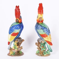 Pareja de loros de porcelana vintage de Ugo Zaccagnini
