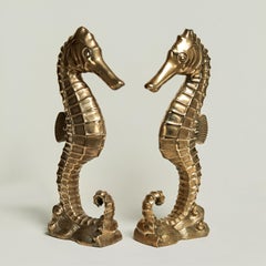 Pair of Vintage Stylized Brass Seahorse Sculptures