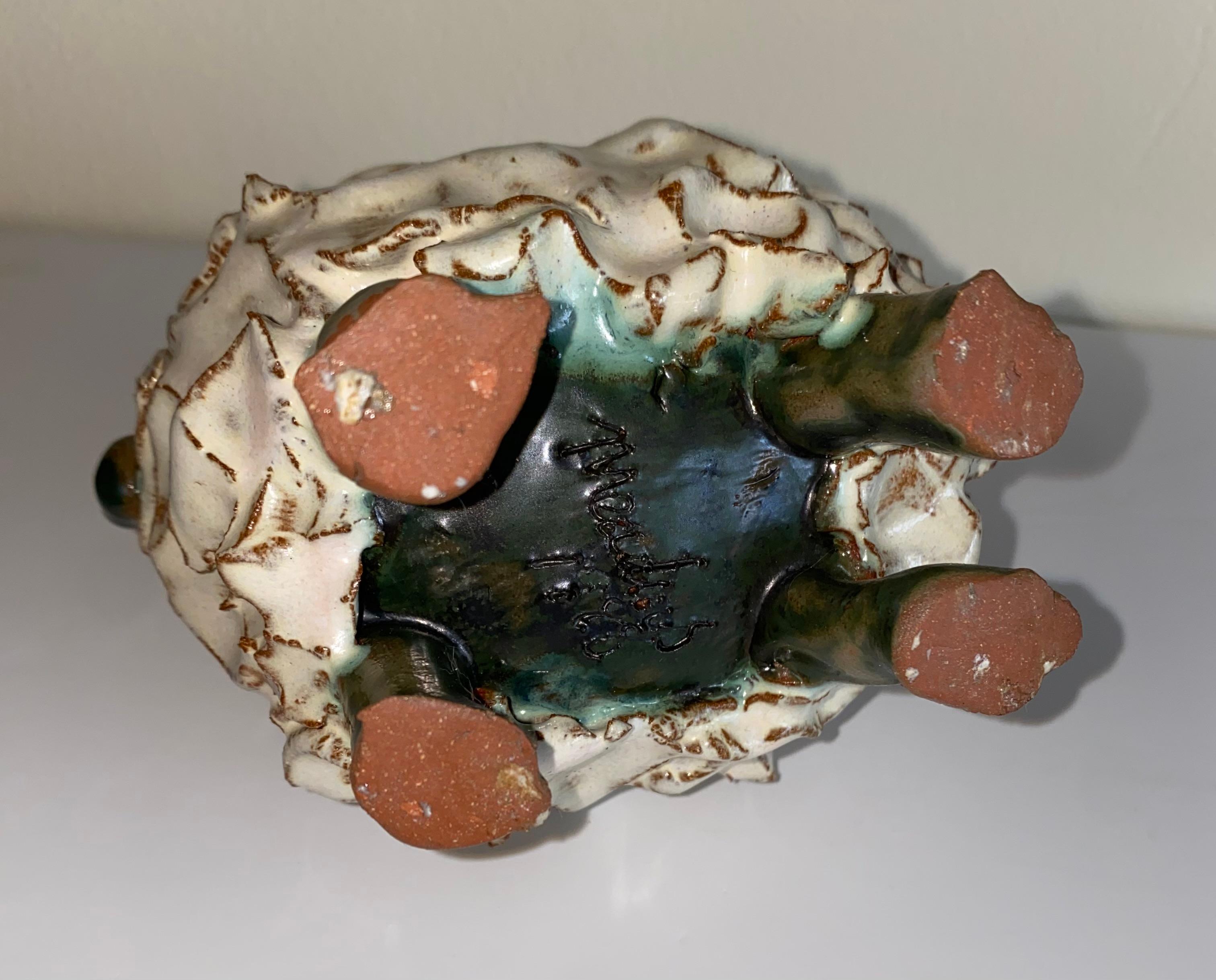 Pair of Whimsical Hand Made Glazed Terracotta Sheep For Sale 4