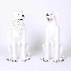 Vintage Pair of White Terracotta Lion Sculptures