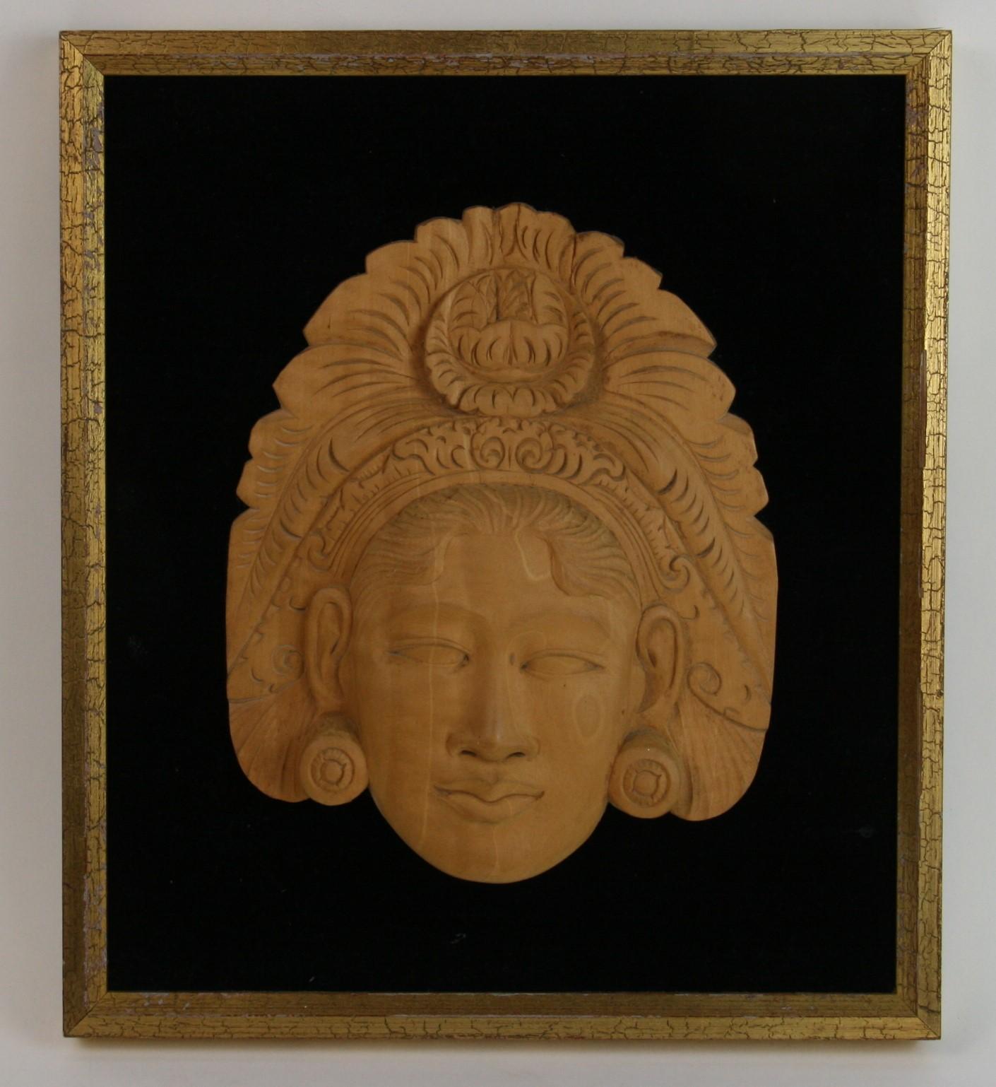 Pair of  Wood Figural Carvings Mounted in Frames  - Brown Figurative Sculpture by Unknown