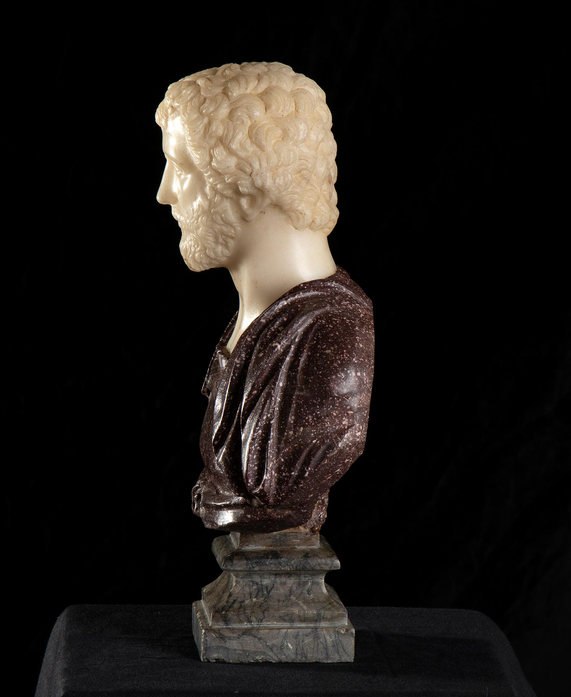 Pair Red Porphyry and White Marble Sculpture Busts Of Roman Emperors Grand Tour - Black Figurative Sculpture by Unknown