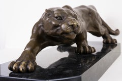 Panthère - Bronze, Marbre, Sculpture Figurative, Art Déco, Milieu du 20e siècle