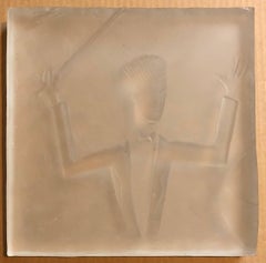 Pâte de verre, sculpture en verre moulé massif représentant un chef d'orchestre