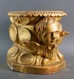 Pedestal Console Sculpture Baroque Putto Gilded Wood Italy 18th century