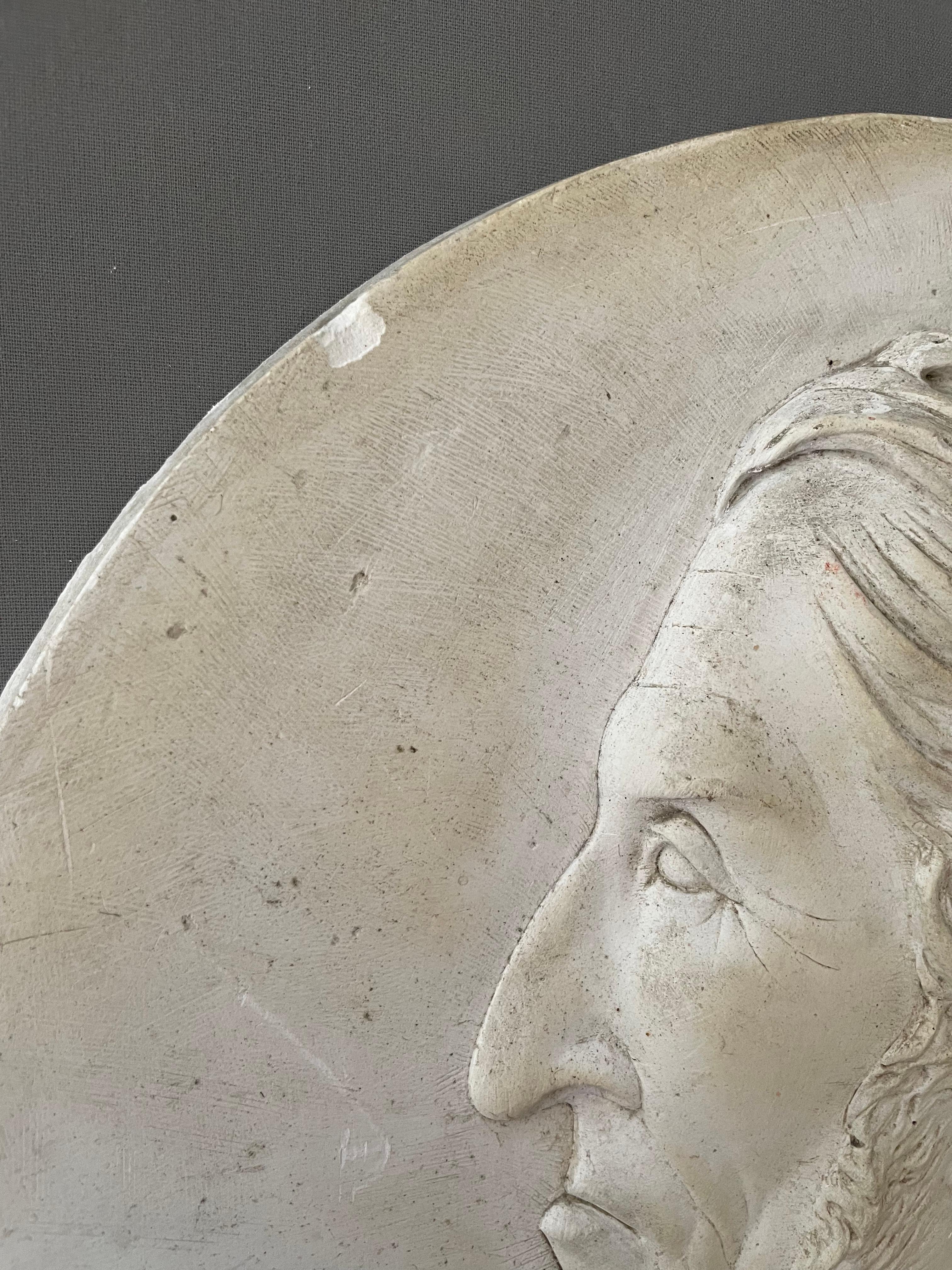 Plaster Profile, Medallion Signed A. Girard 1873 - Gray Figurative Sculpture by Unknown