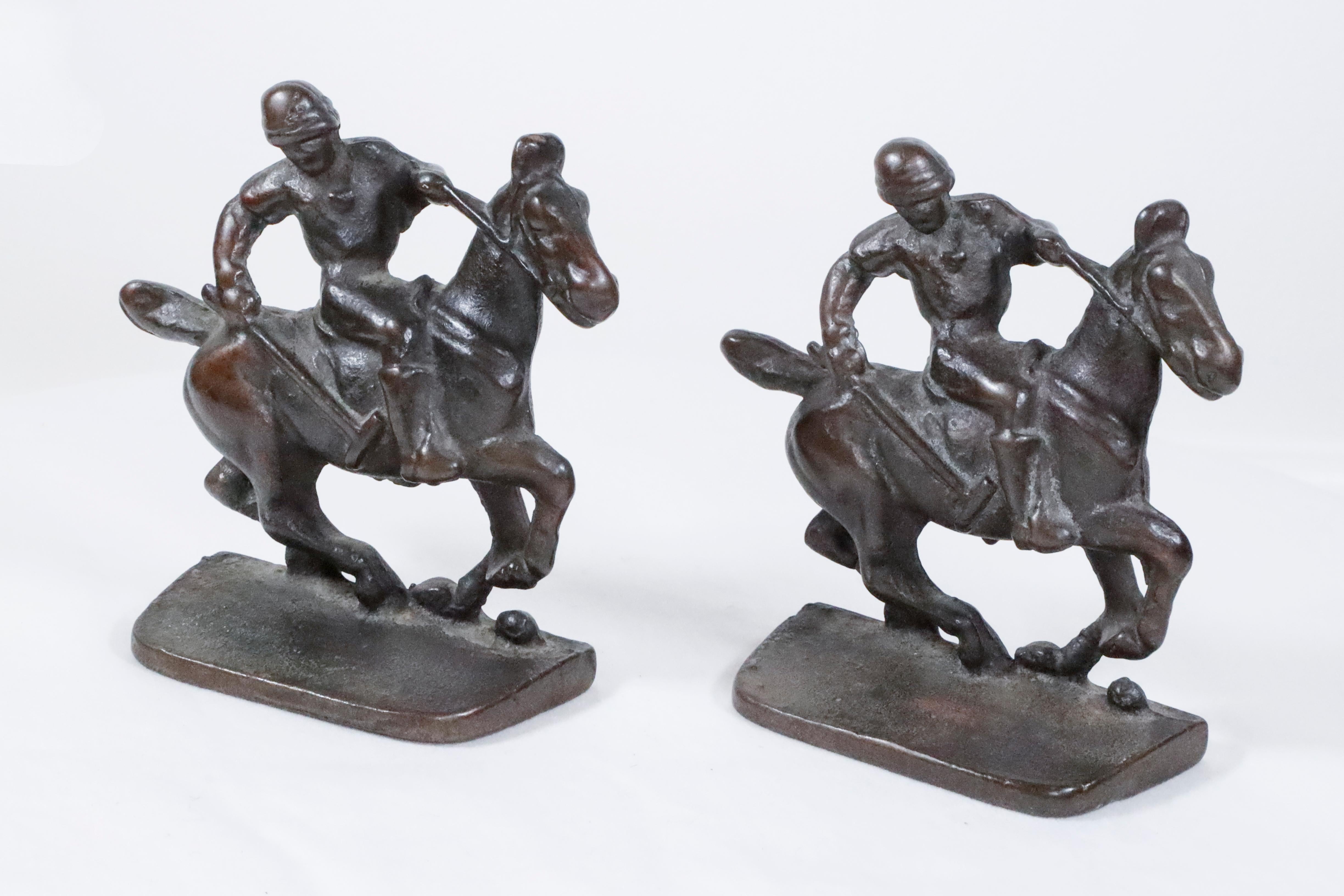 Polo Player Bookends in Bronze  - Sculpture by Unknown