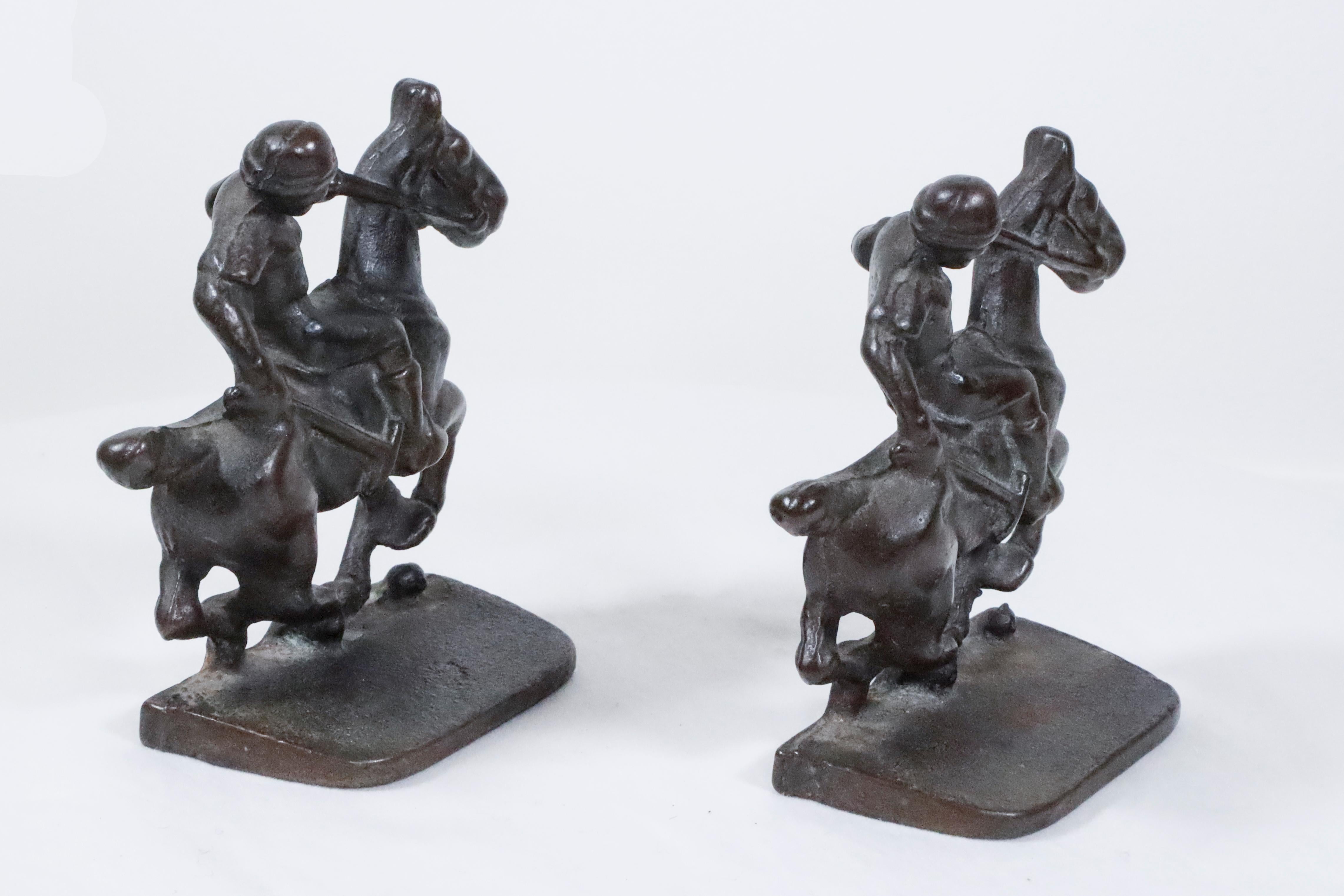 Polo Player Bookends in Bronze  - Academic Sculpture by Unknown