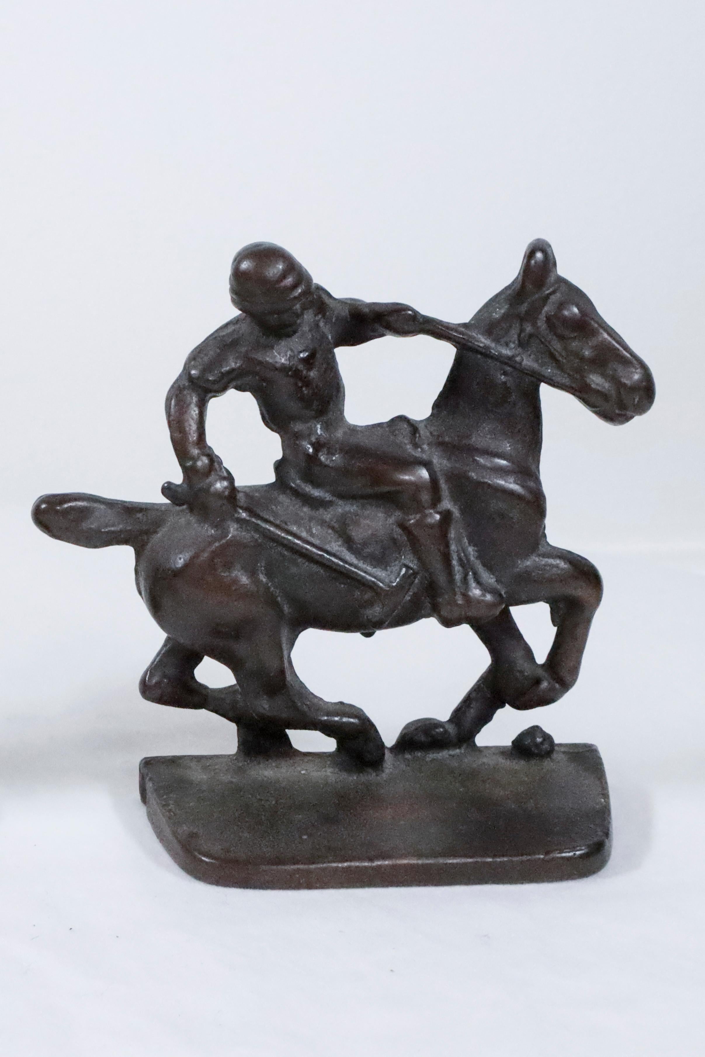 Polo Player Bookends in Bronze  - Gold Figurative Sculpture by Unknown