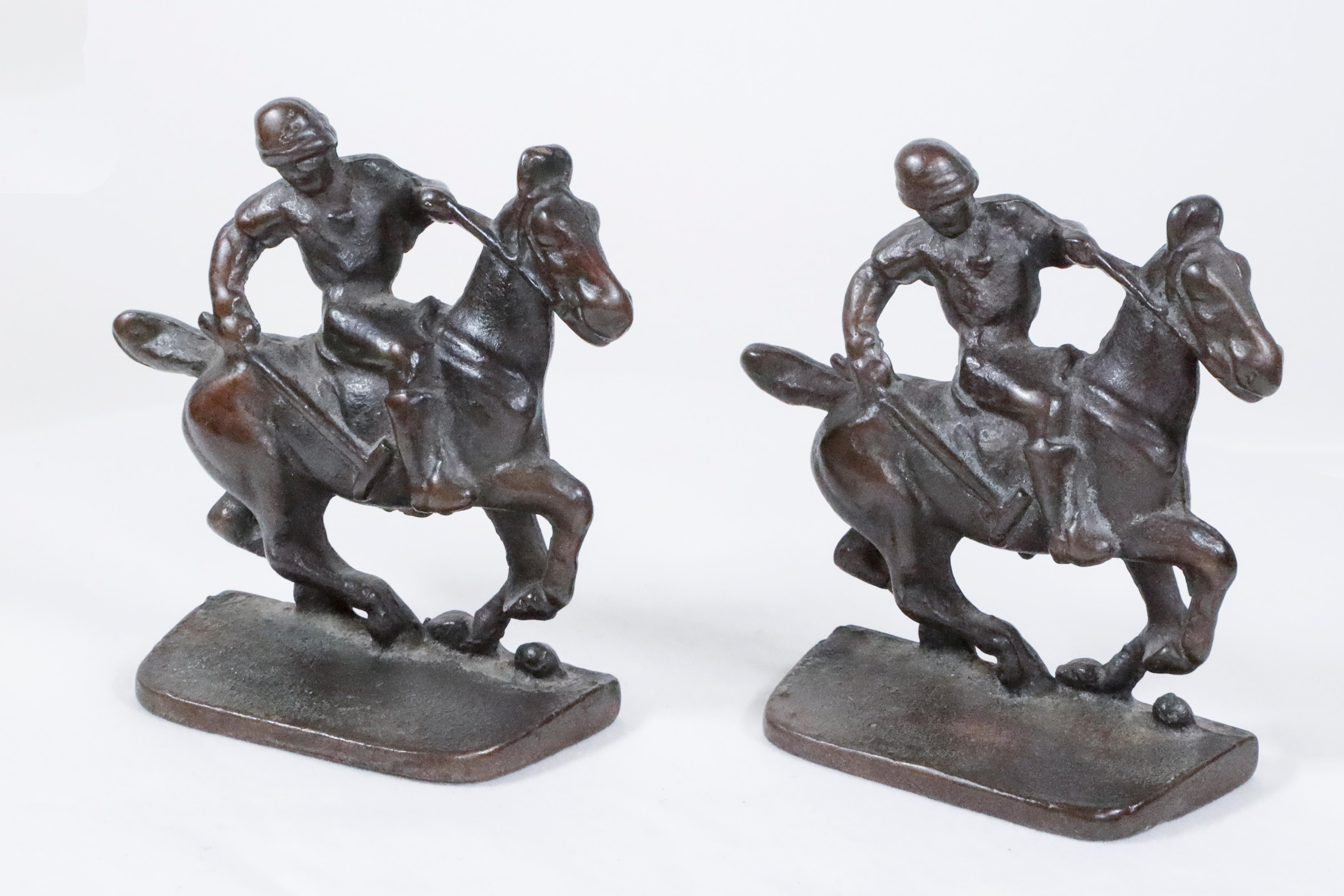 Unknown Figurative Sculpture - Polo Player Bookends in Bronze 
