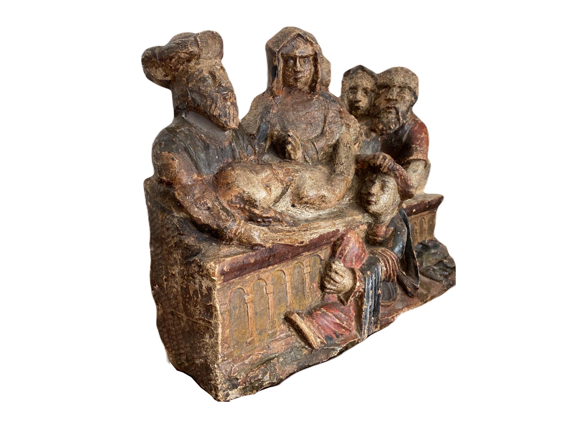 Polychrome Altarpiece. Entombment of Christ. - Gothic Sculpture by Unknown