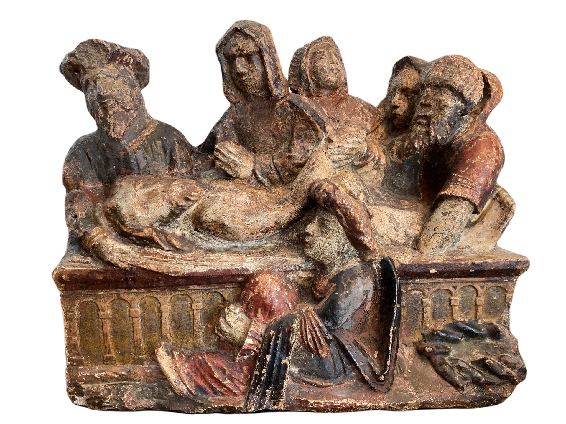 Unknown Figurative Sculpture - Polychrome Altarpiece. Entombment of Christ.