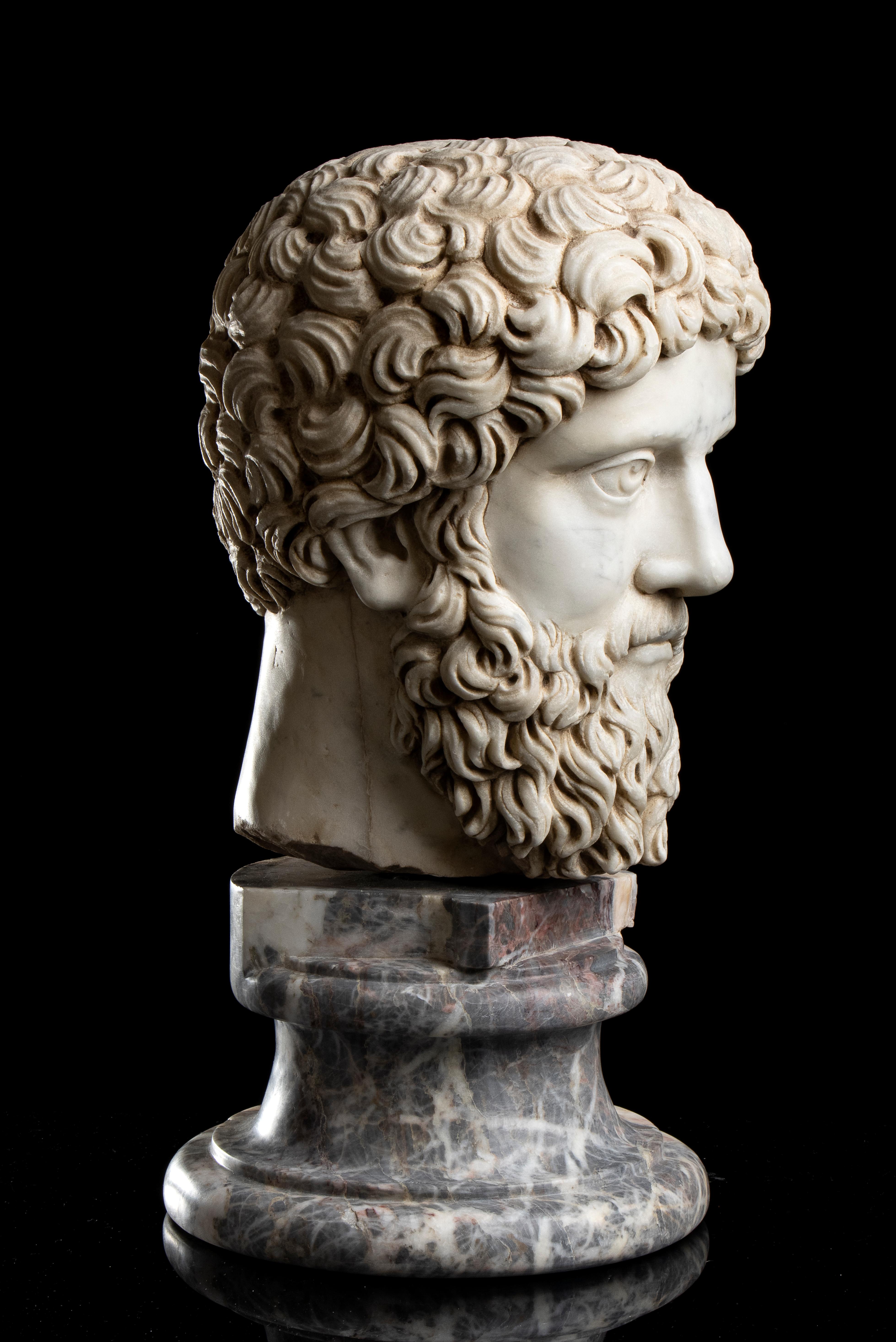 Polychrome Marmorskulptur Porträt Kaiser Marcus Aurelius Italienisch 19. im Angebot 7
