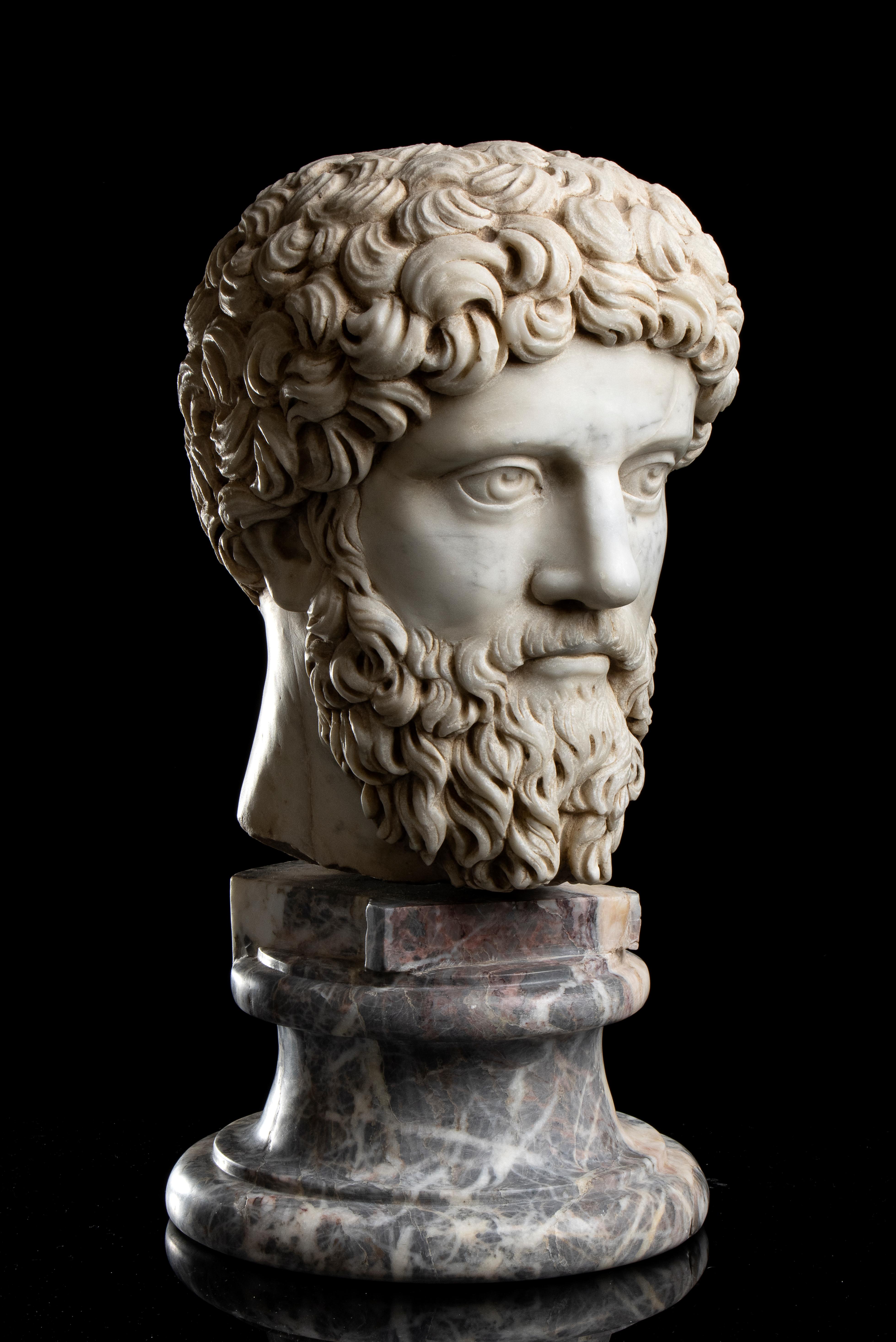 Polychrome Marmorskulptur Porträt Kaiser Marcus Aurelius Italienisch 19. im Angebot 8