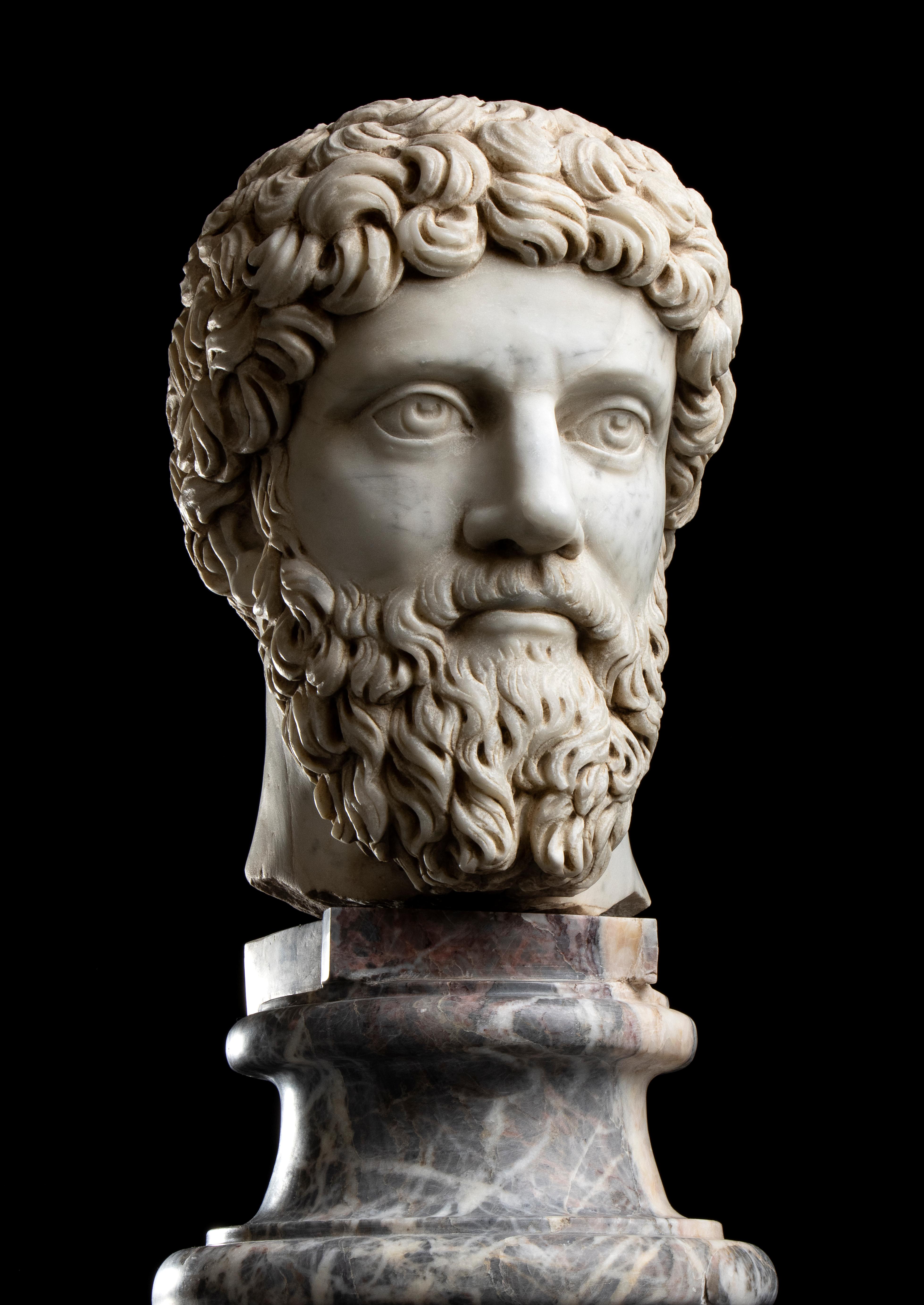Polychrome Marmorskulptur Porträt Kaiser Marcus Aurelius Italienisch 19. im Angebot 9