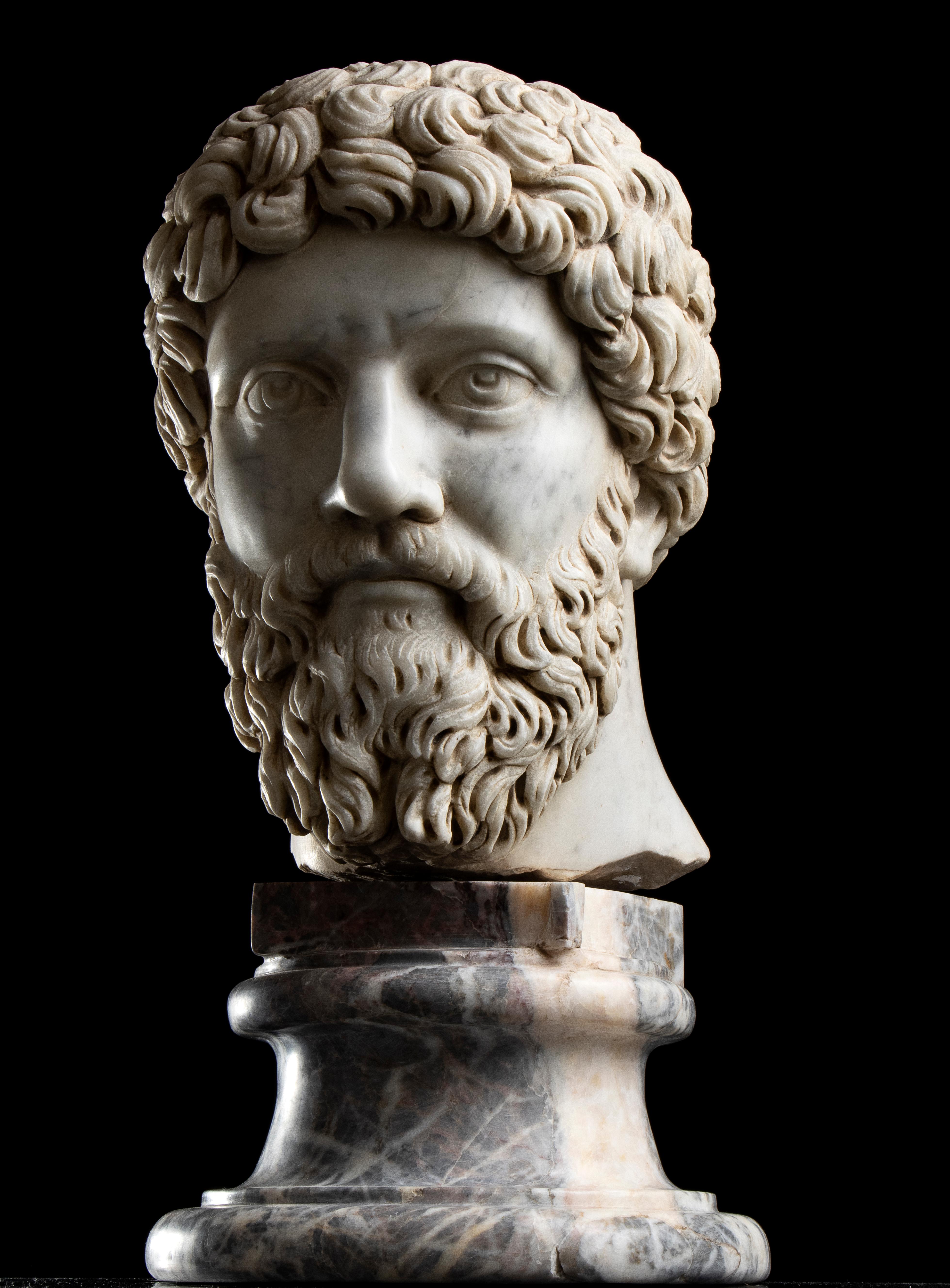Polychrome Marmorskulptur Porträt Kaiser Marcus Aurelius Italienisch 19. im Angebot 10