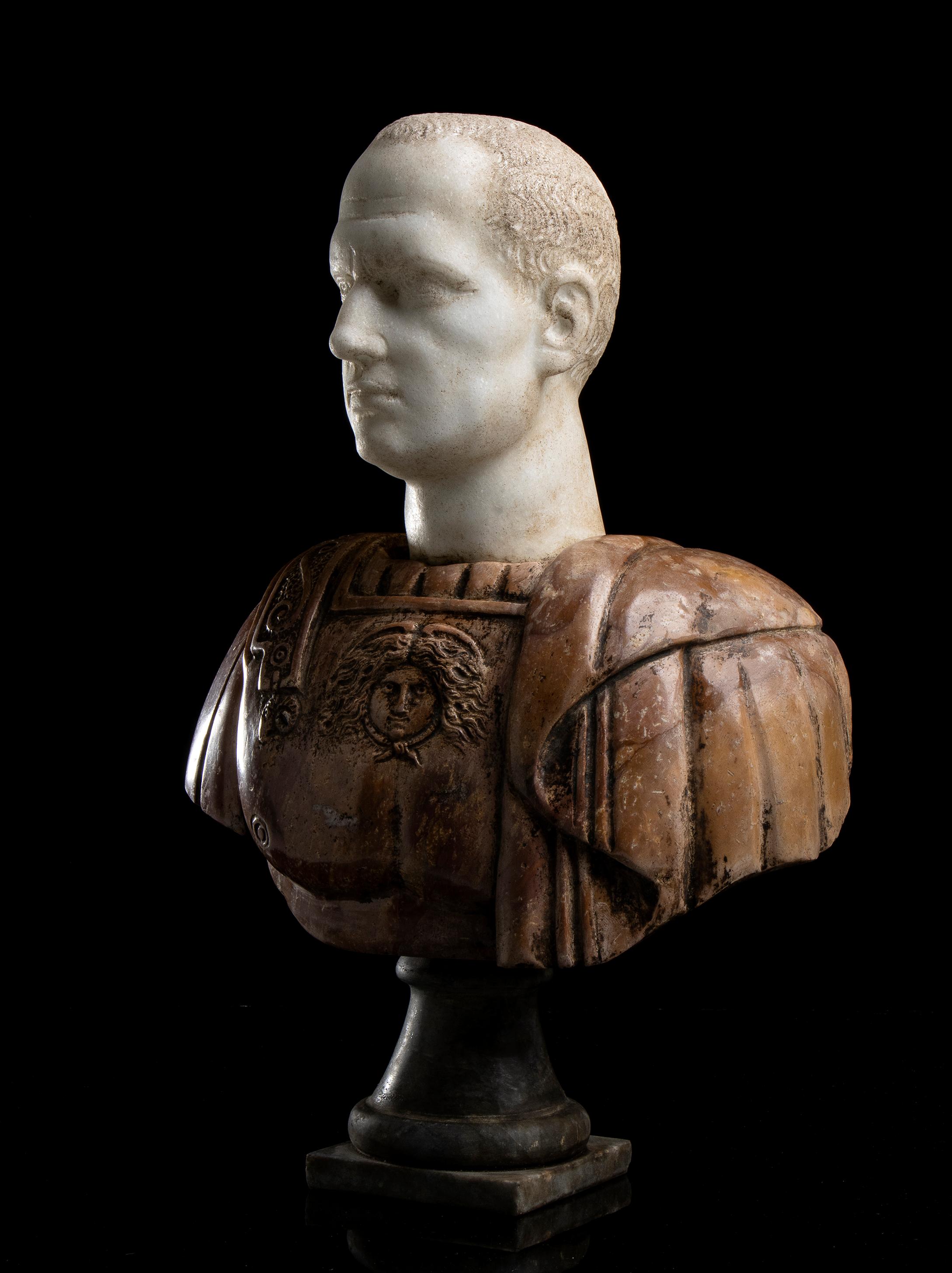 Scultura in marmi policromi Busto Ritratto Scipione Africano Classico Romano XIX - Sculpture Altro stile artistico di Unknown