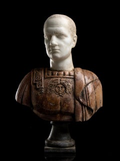 Scultura in marmi policromi Busto di Scipione Africano Classico Romano Grand Tour
