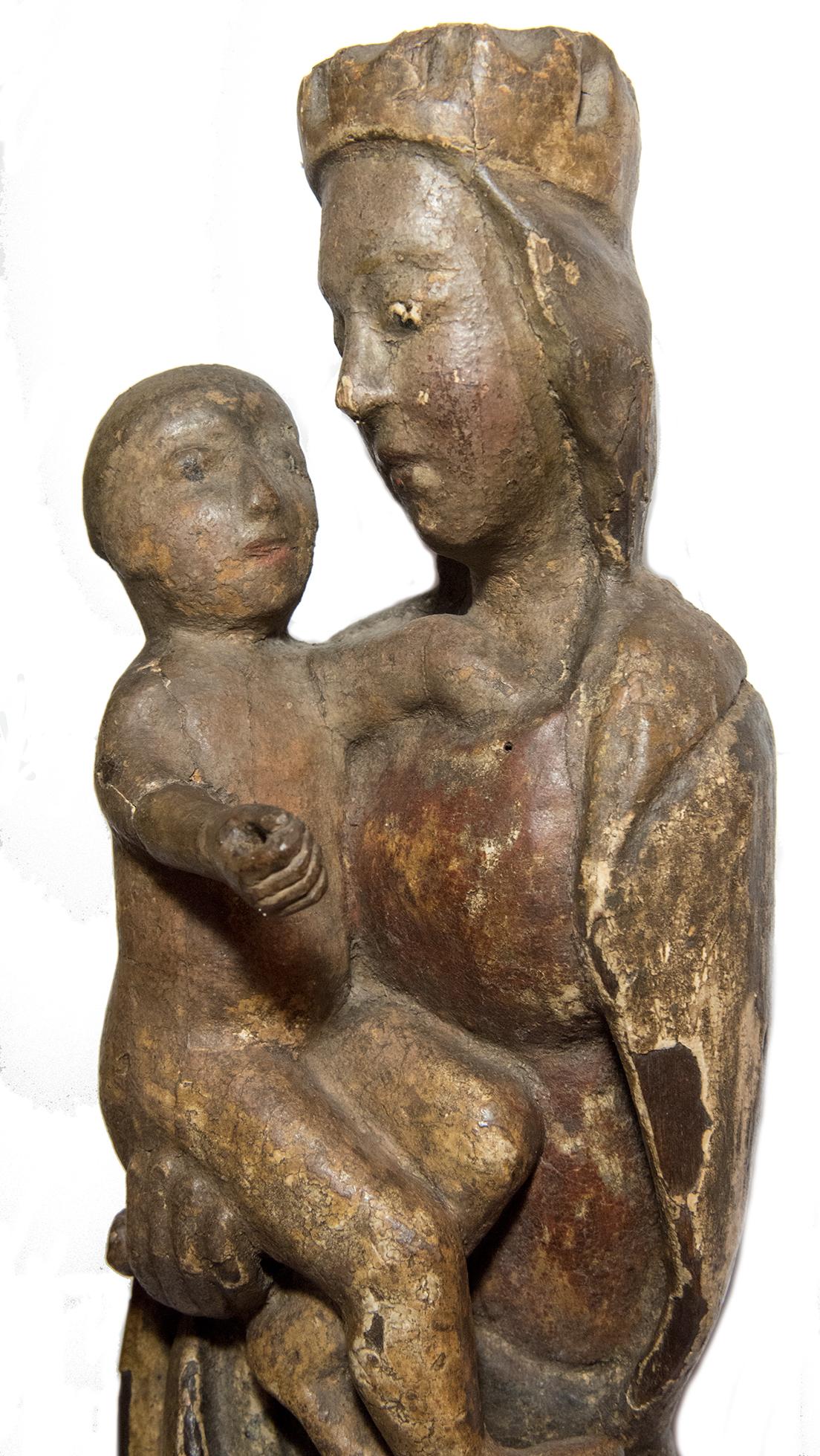Polychrome Virgin And Child Circa 1400 - Sculpture by Unknown