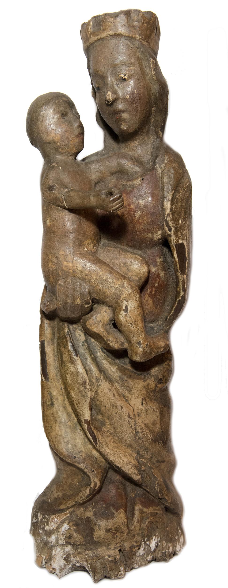 Unknown Figurative Sculpture - Polychrome Virgin And Child Circa 1400