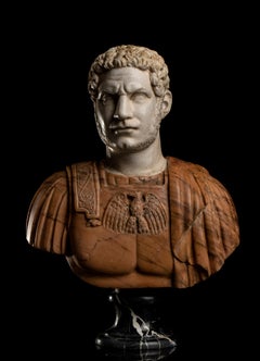 Polychrome Skulptur aus gelbem und weißem Marmor, Porträt des römischen Kaisers Caracalla