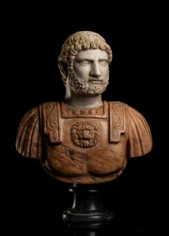 Portrait de l'empereur romain Hadrien en marbre jaune et blanc polychrome 19e