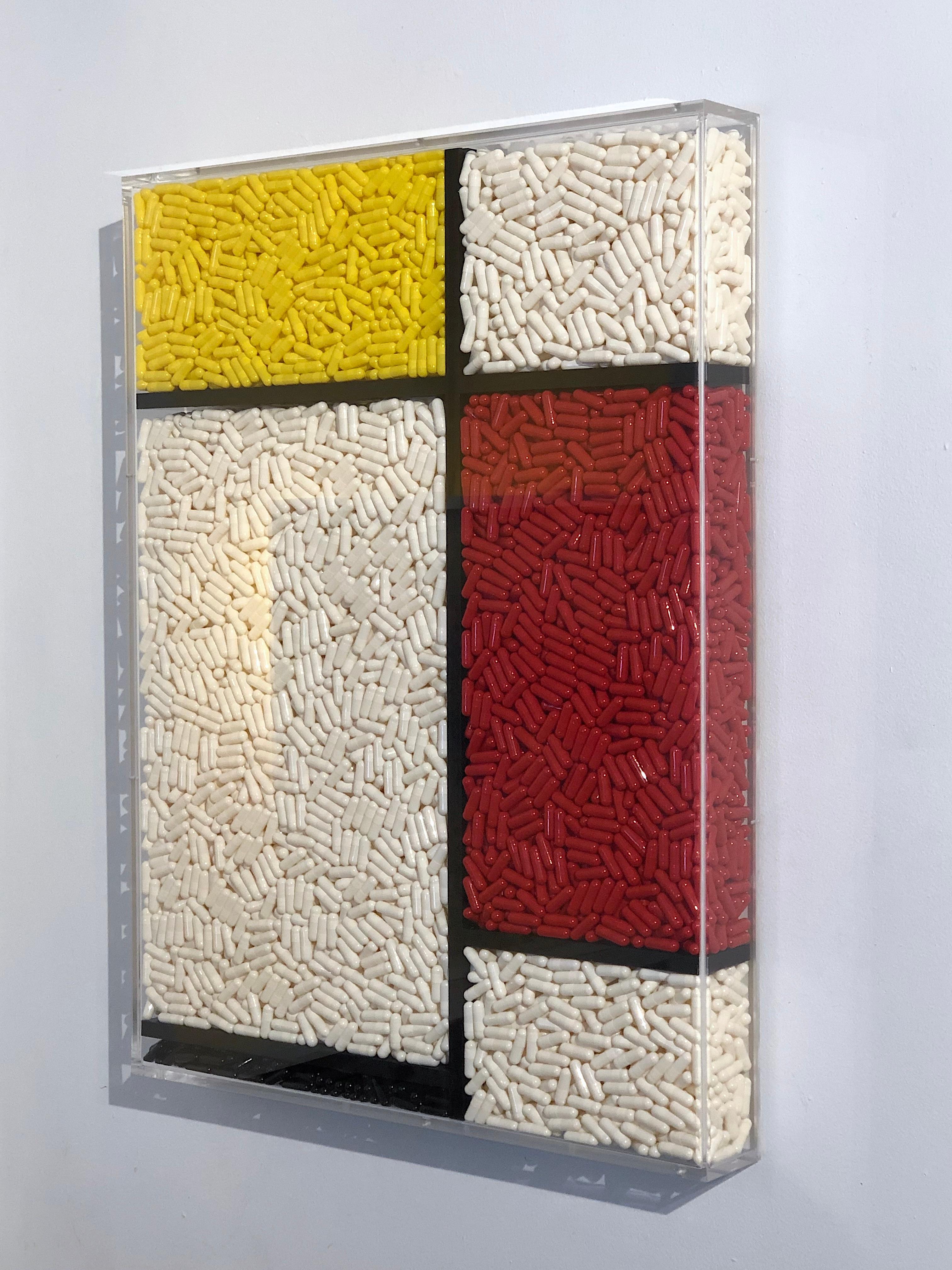 Unknown Abstract Sculpture - Pop art Mondrian pills red white yellow contemporary (wall hanging or lays flat)